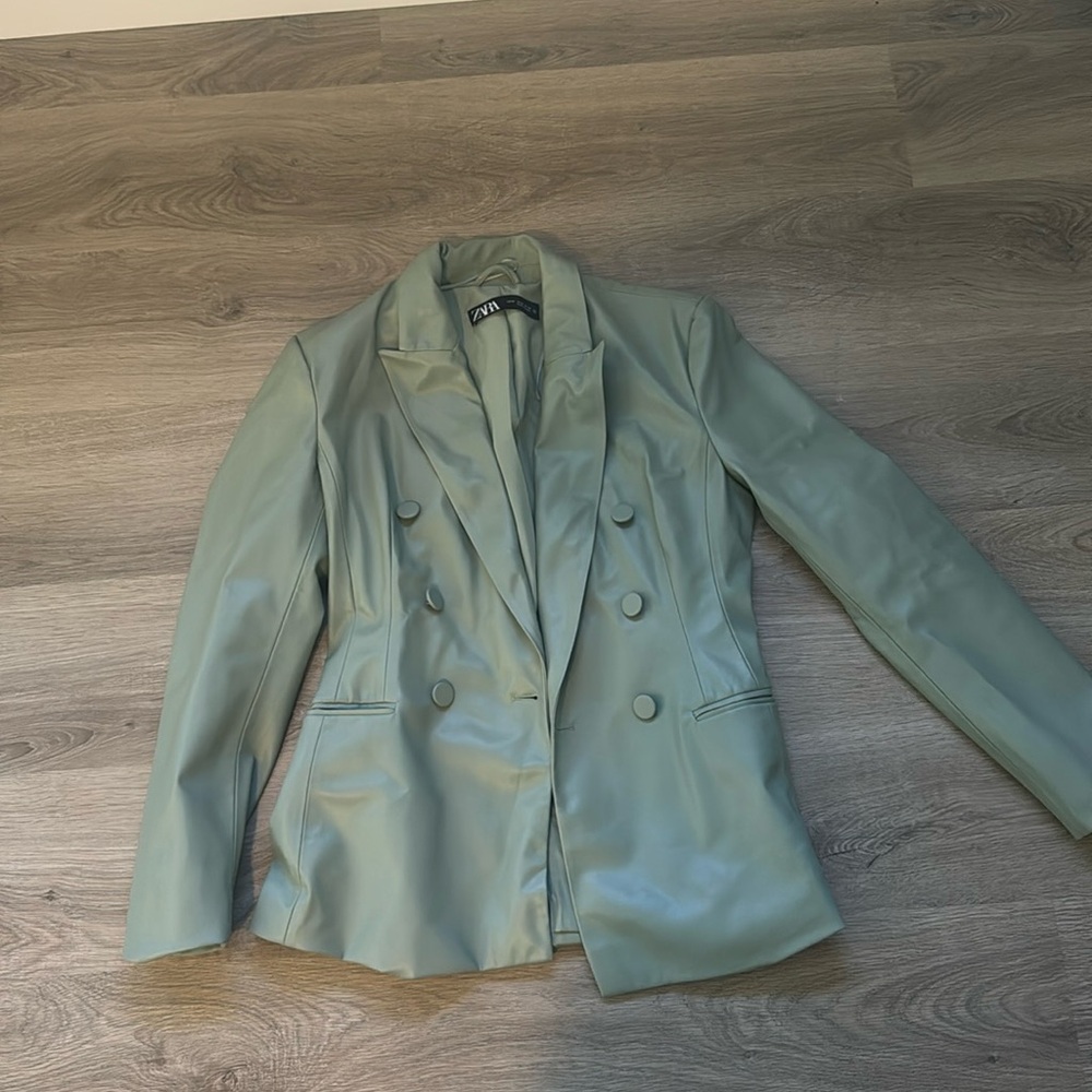 Zara green leather blazer